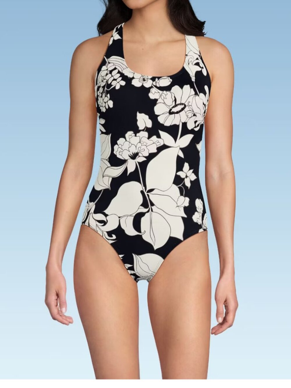 Lands end cross back swim suit in black and white size 18